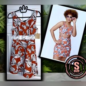 NWT: Smak Parlour - Orange & White Moth Cutout Mini Dress (SIZE SMALL)